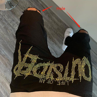 Nowi mężczyźni rozciągliwy zniszczony otwór klejony Slim Fit czarne dżinsy Biker spodnie zgrywanie Skinny Hot Drill uliczny Punk spodnie jeansowe ołówkowe 2